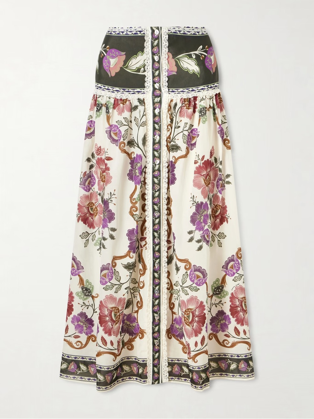 Farm Rio Rococo Flowers Skirt in Cotton Blend with Floral Print Sz M Floral